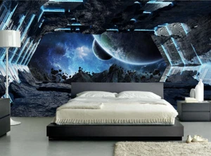 3D Spaceship Interior View Wall Murals Universe Space Wallpaper for Kids Bedroom - Picture 1 of 5