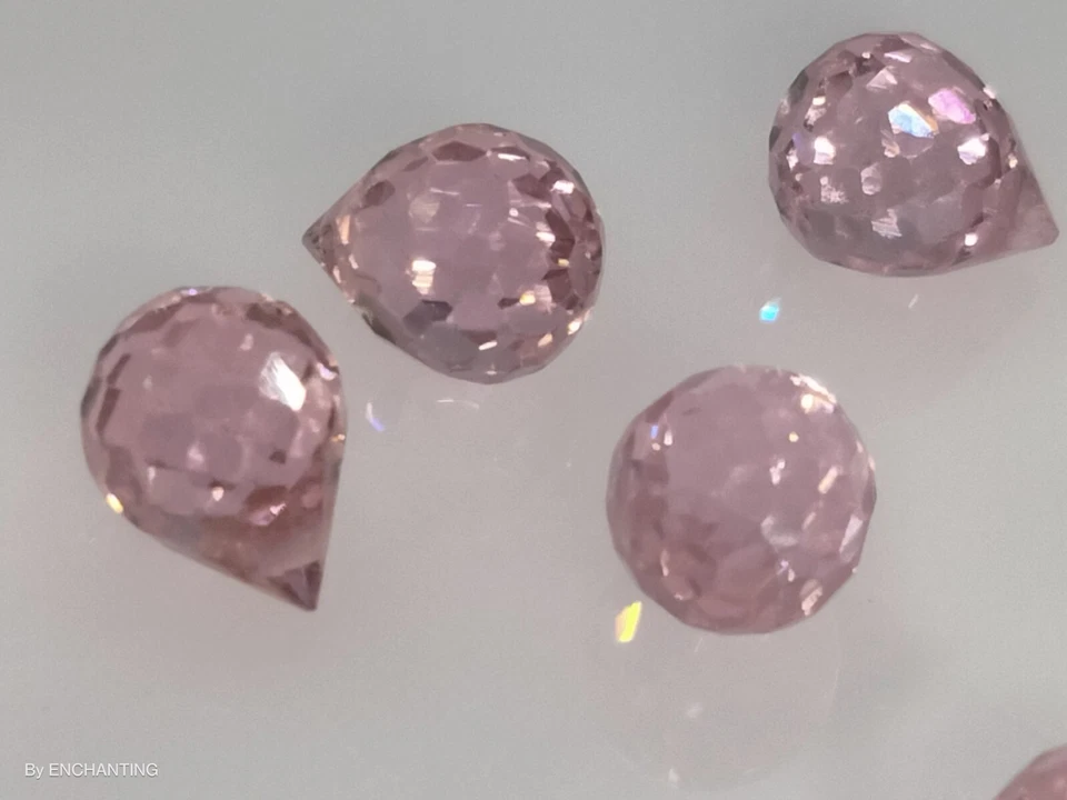 8 Pcs Set- Light Pink Faceted Cubic Zirconia Teardrops 7mm X 5.5mm -Top-Drilled - Image 1 of 4