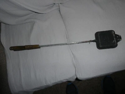 Vintage Rome Square Pie Iron Metal Cooker Aluma Camping Fire Dual Wood Handles - Image 1 of 4