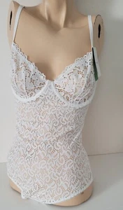 NEW DKNY Women's Seamless Light Weight Scoop Neck Bodysuit White Size Large - Afbeelding 1 van 8
