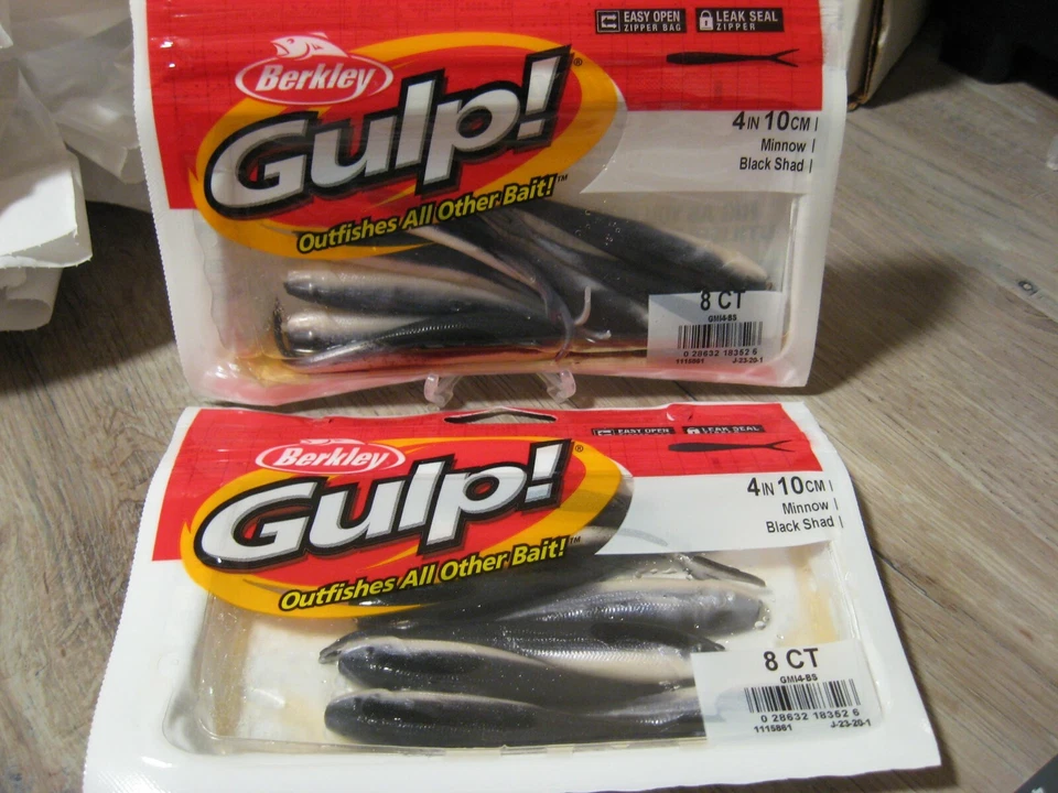 Berkley Gulp Scented Minnow Fishing Soft Bait 4" Black Shad 8/pack 1115861