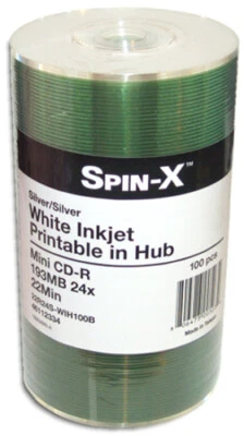 200-Pak Spin-X 3-Inch Mini WHITE INKJET HUB 24X 8cm CD-R's & Sleeves! - Image 1 of 2