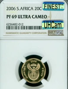2006 SOUTH AFRICA 20 CENTS NGC PF69 MAC UHCam FINEST SPOTLESS 1637 MINTED * - Picture 1 of 2