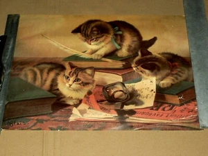 Image Ancienne Chat Cat signée BLAIR Ecriture Encre Plume Encrier Affiche Poster - Photo 1/2