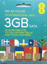 EE International Pay As You Go SIM card PAYG Nano Micro Standard Triple Cut New