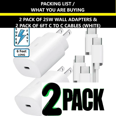 2 Pack C Fast Charger Cable USB Adapter Cord for Samsung Galaxy A15 16 25 35 55 - Image 1 of 4