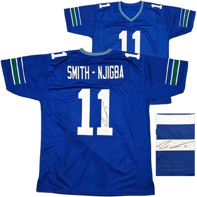 Seattle Seahawks Jaxon Smith-Njigba Signed Throwback Blue Jersey Beckett - Image 1 of 4
