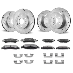 VEVOR Drilled Slotted Front Rear Brake Rotors Pads Kit for Chevy Silverado GMC - Afbeelding 1 van 2