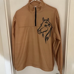 Herren 1/4 Zip Pullover Pferdekopf Grafik Sweatshirt Gr. L hellbraun langarm - Bild 1 von 5
