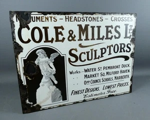 Vintage Monuments, Headstones Crosses Cole & Miles Sculptors  Enamel Sign # - Picture 1 of 20