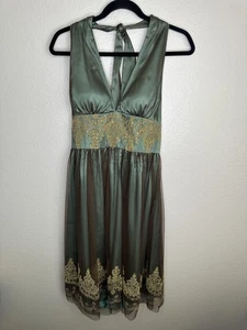 Adrianna Papell Boutique Kleid Damen 10 grün braun Neckholder Perlen bestickt - Bild 1 von 11