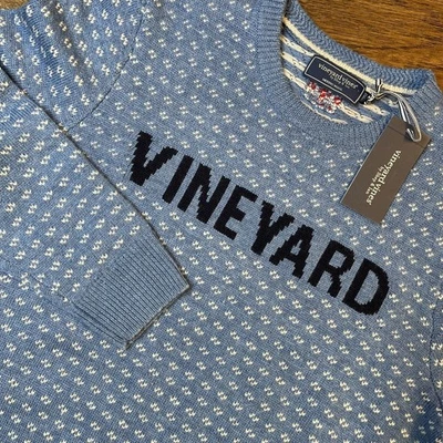 NWT Vineyard Vines Merino Wool Vineyard Crewneck Blue Sweater Men’s Medium $198 - Image 1 of 4