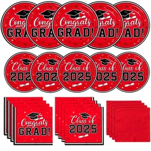 Graduation Party Plates and Napkins,2025 Graduation Party Supplies (Red） - Picture 1 of 6