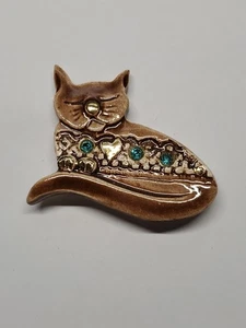 Unsigned Bay Pottery Ceramic Cat Brooch - Picture 1 of 5