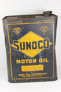 Lata de aceite de motor de dos (2) galones SUNOCO hecha en mercurio - SUN OIL COMPANY, PA. * RARA * - Imagen 1 de 8
