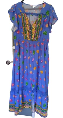 Rockmans Women’s Maxi Dress Size 18 Boho Butterfly, Shell, Fish Print - image 1 of 4