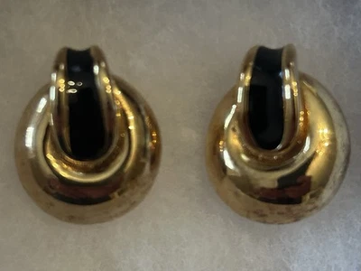 Ross-Simons Vermeil 925 Earrings with Black Inlay Made In Italy. With Box & Bag - Image 1 of 4