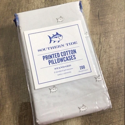 Southern Tide Breezy Cove Grey Pair of Standard Printed Cotton Pillowcases NEW - Image 1 of 4