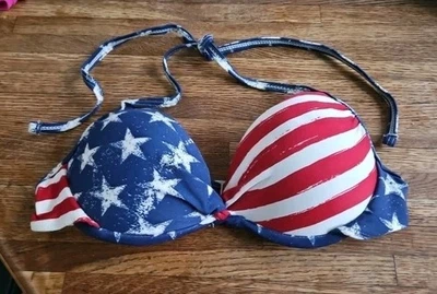 Bikini USA Padded Underwire Push Up Swim Top American Flag Stars & Stripes M New - Image 1 of 3