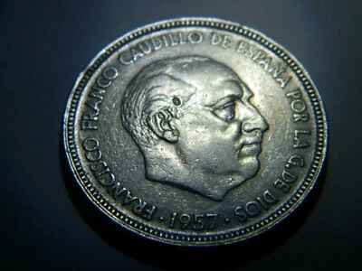 1957 50 Pesetas Spain - Star58 + Mint error - unique coin - AU - Image 1 of 4