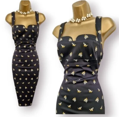 Karen Millen Black Satin Floral Strappy Pencil Wiggle Occasion Dress UK 10 - Imagem 1 de 4
