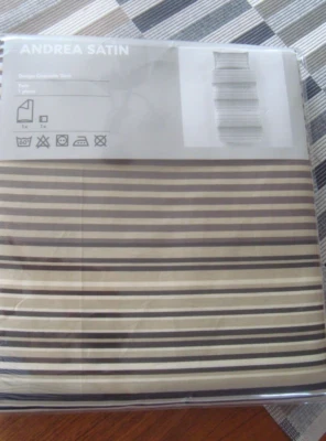 Ikea ANDREA SATIN Twin Quilt Cover w/ Pillowcase Bed Set Stripe Tan Brown Gray - Image 1 of 4