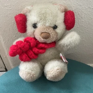 Vintage Russ Berrie Mini Tough Teddy Winter Weihnachten Schal & Ohrstöpsel hellbraun - Bild 1 von 2