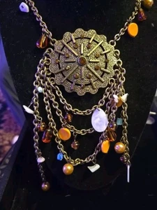Collar Festón Cabujón y Cristales Naranja Vidrio Arte Checo Años 40 De Colección  - Imagen 1 de 12