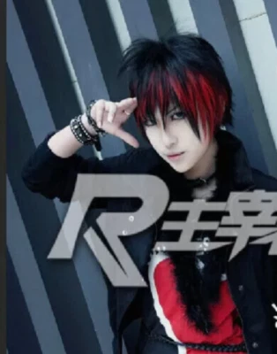 Peluca Cosplay Punk Gótica Corta Negra Mezcla Roja Bob Boy Hombre Custome Foto 1 de 4