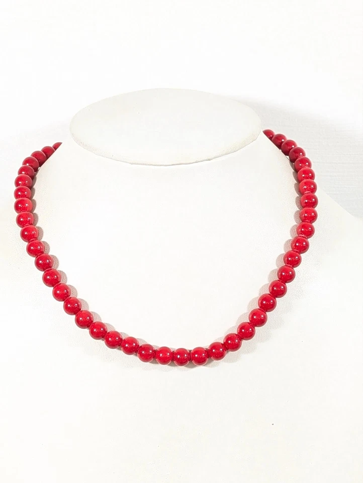 经典复古红色玻璃珠项链单股 Rockabilly MCM 17 英寸 — 第 1/1 张图片