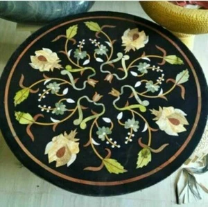 12'' Black Round Marble center Coffee Table Top Inlay Malachite Mosaic decor f30 - Picture 1 of 4