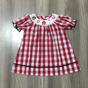 Boutique Farm Animals Cow Pig Horse Chicken Embroidered Smocked Dress - Picture 1 of 1