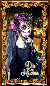 Day of the Dead Sugar Skull Halloween Catrina Felt Tapestry Wall Decor 64" - Picture 1 of 2