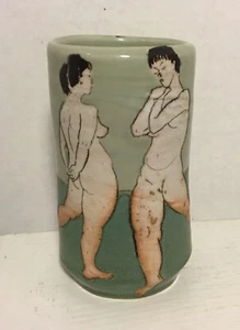 Vintage 6.75” Signed AB Naked Men Women ART POTTERY VASE Mid Century Modern Art - Picture 1 of 12