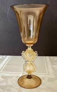 MURANO Glass Studios late 70's Smoky Amber Chalice Cup Gold Flake Stemwork, Fine - Picture 1 of 14