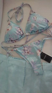 New EMPORIO ARMANI Italy Swimsuit/Bikini - Floral print Aqua Blue - Size L - Picture 1 of 9