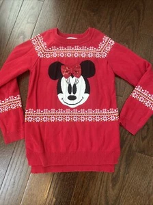Disney Store Girls 7-8 Vintage MinnieChristmas Sweater Red Sequins Snowflake - Picture 1 of 8
