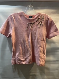 INC International Concepts NWT Embroidered Pink Short Sleeve Sweater Petite S - Picture 1 of 4