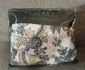 New  Lauren Ralph Lauren King Pillow Shams Lined Floral Blue Gray Cream NOS - Picture 1 of 8