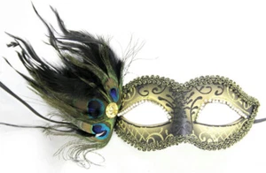 Máscara de ojos veneciana dorada Cipriani con plumas diamantes de imitación y joyas - Imagen 1 de 1