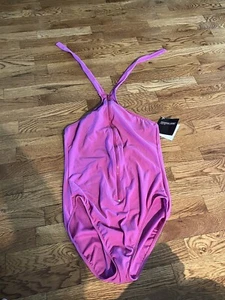Newport News Purple Zippered One Piece Swimsuit Sz. 14 W/ Tied Top - Picture 1 of 7