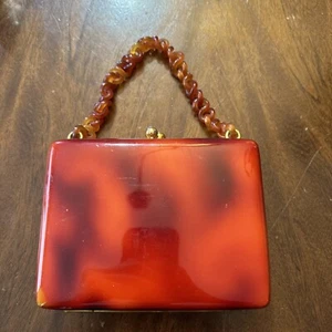 Borsa a scatto pochette acrilica tartaruga rossa lucite vintage - Foto 1 di 9