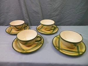 4 Vernon Kilns Vernonware GINGHAM Cup & Saucer Sets CHIP ON ONE CUP - Picture 1 of 11