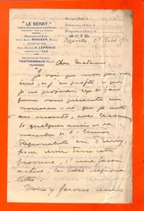 FONTGOMBAUD ( 36 ) COURRIER " JOURNAL LE BERRY " SIGNATURE LOUIS BONJEAN 1912 - Picture 1 of 1
