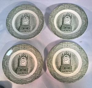 Set 4 piatti da dessert vintage The Old Curiosity Shop verde bianco OROLOGIO 6 3/8" - Foto 1 di 4