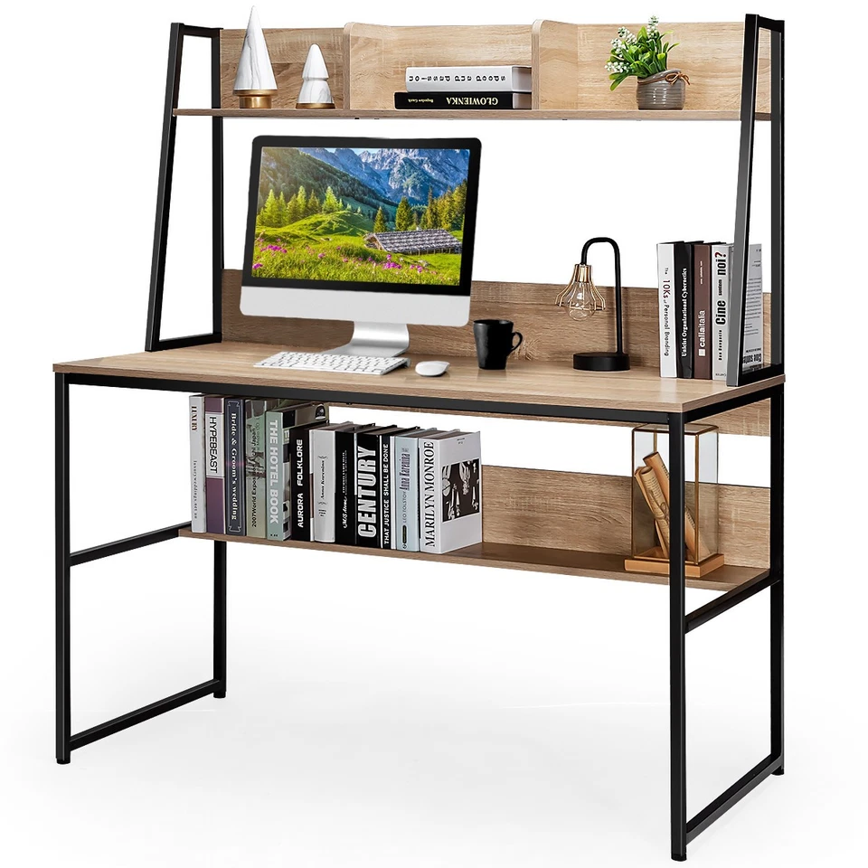 Schreibtisch mit Ablage Computertisch Arbeitstisch mit Bücherregal 120x57x140cm - Bild 1 von 1