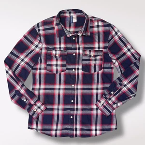 H&M Divided Slim Fit Karo Flanell Hemd Navy Rot Weiß Langarm Medium - Bild 1 von 7