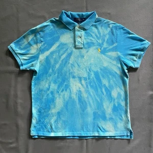 Polo Ralph Lauren Polo Shirt Mens Size XL Blue Acid Wash Bleach Dye Slim Fit - Picture 1 of 12