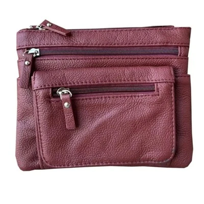 NWT Roma Leathers Wine Red Crossbody with Phone Pocket Belt Loop Clips - Image 1 of 3