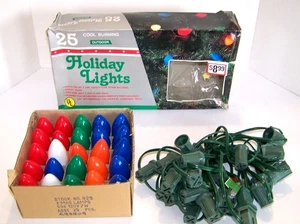 McCrory Corp Vintage 1987 Christmas Lights (25) C9 1/4 Lamps Bulbs Colors & Cord - Picture 1 of 4